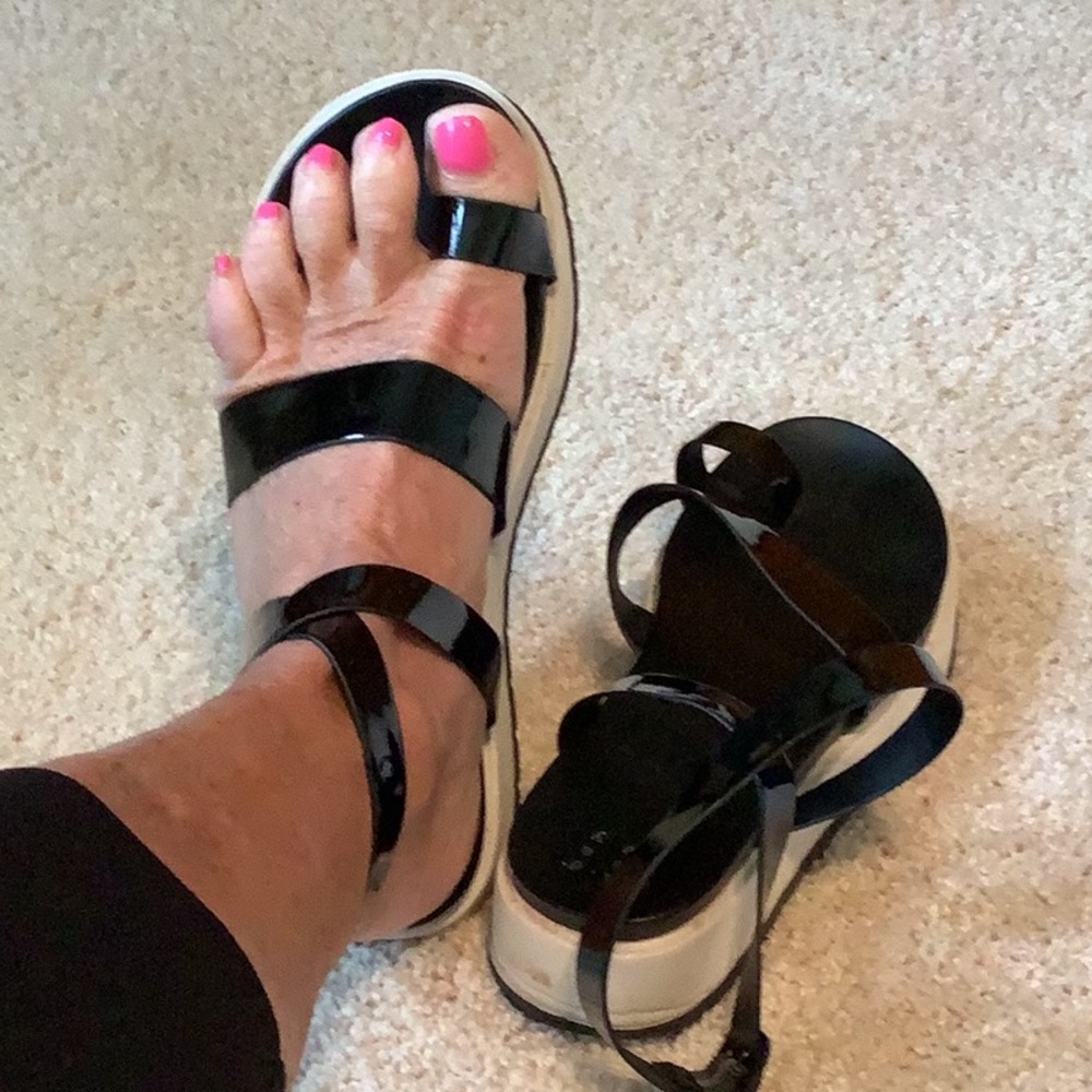 “A new day “ black strappy sandals, size 6